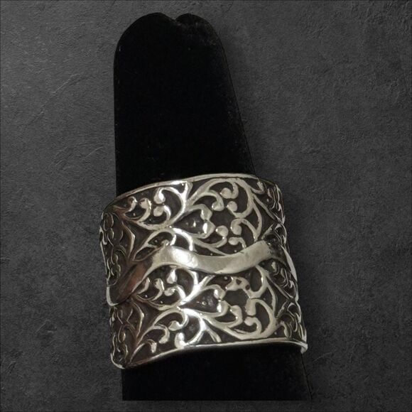 R1741 Silpada Sterling Filigree Vine Cuff Size 7.50 Sterling Ring - Picture 2 of 3